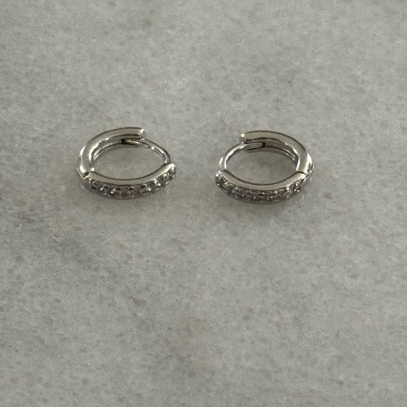 Silver Crystal Pave Mini Micro Small Huggie Hoop Earrings Cartilage 

Brand New - Picture 2 of 3